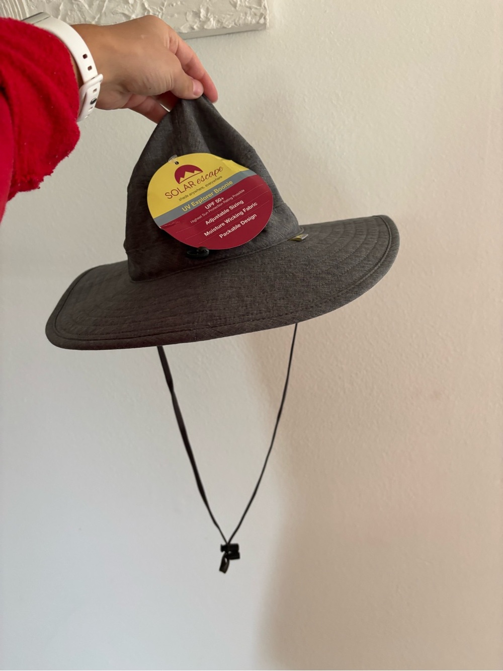 NWT SOLAR Escape Men's Charcoal Wide-Brim Sun Hat with Chin Cord